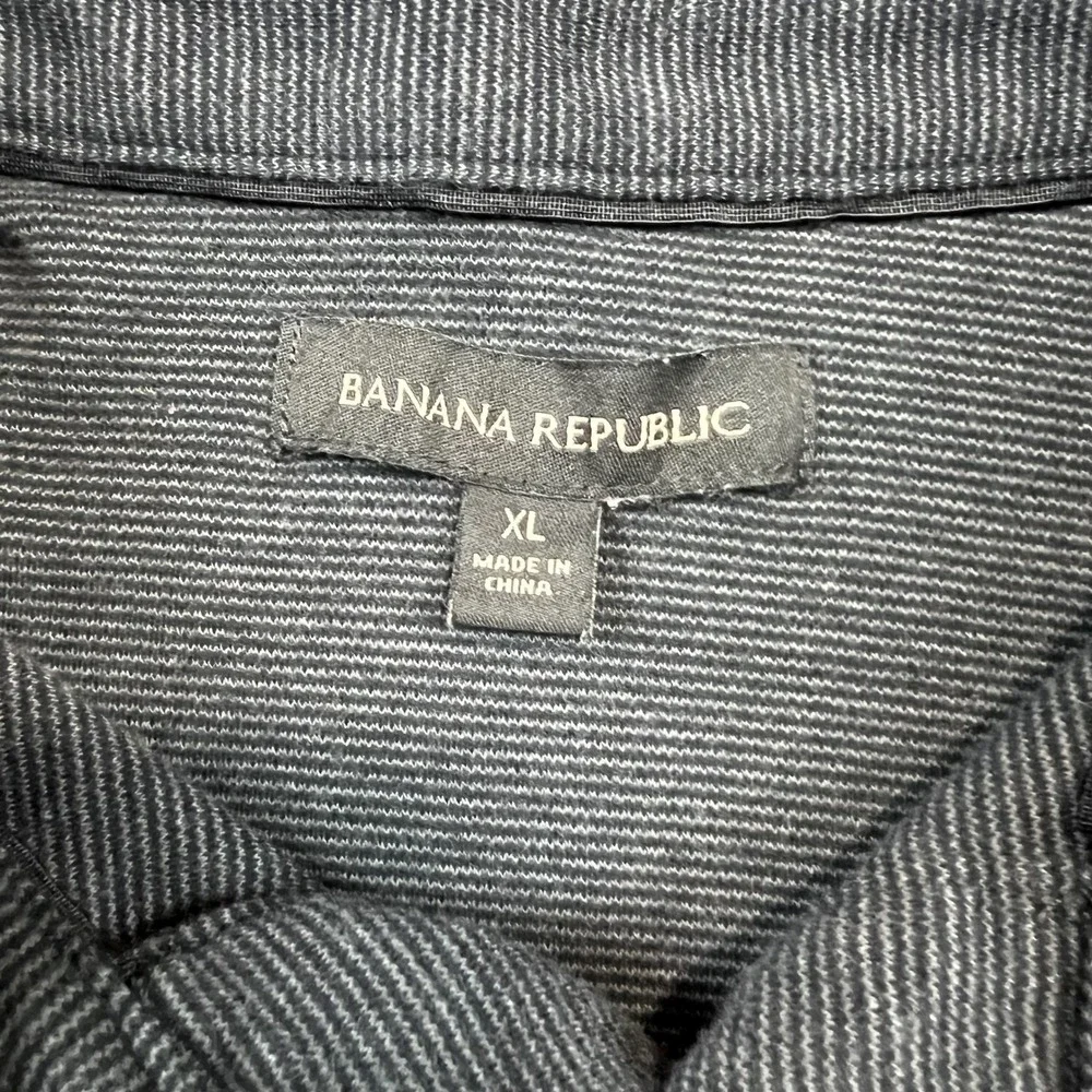 Banana Republic Polo XL Mens Charcoal Gray Micro Stripe Short Sleeve Cotton